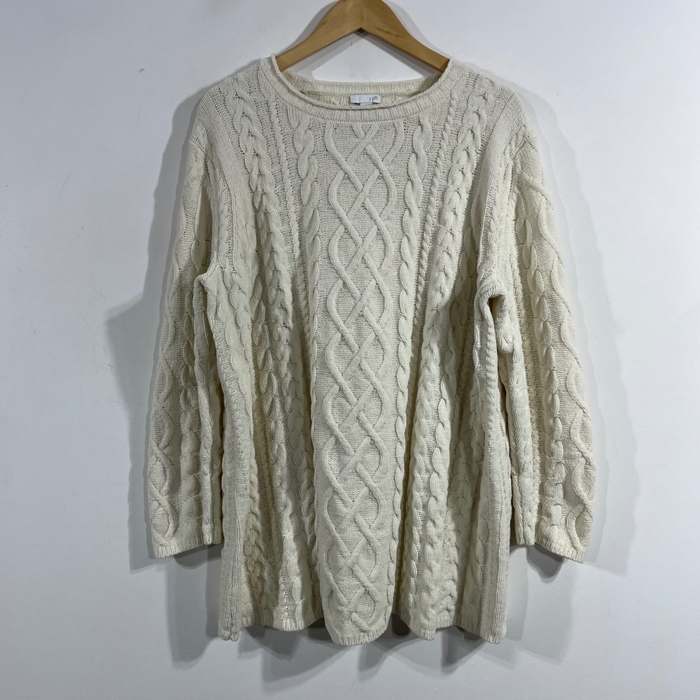 J. Jill Ivory Fisherman Old Money Chic Cable Knit Chenille Sweater Crew Neck 2X